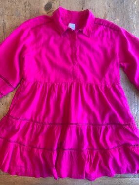 Maeve Bright Pink Button-Front Shirt Dress Linen Viscose Pockets